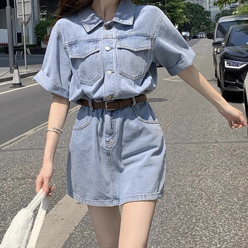 Váy Denim Jeans Quảng Châu (loại 1) kèm nịt, Đầm Yếm Denim mẫu mới 2022