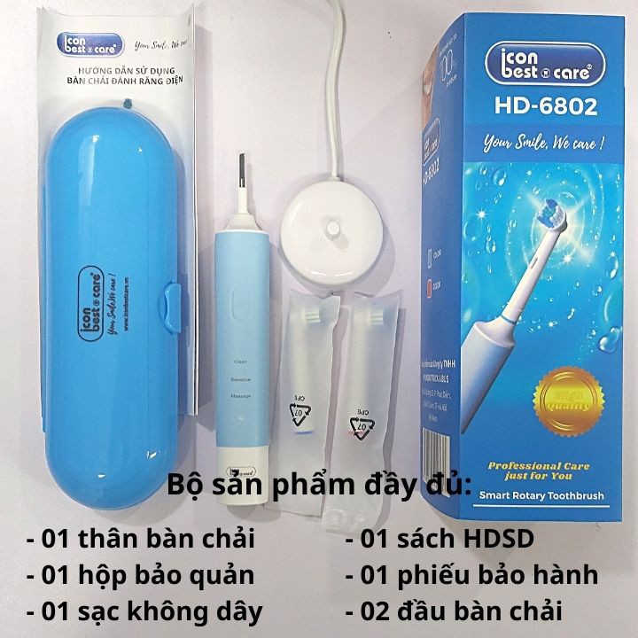 Bàn Chải Đánh Răng Điện iconbestcare HD-6802 ( màu xanh )⚡️Chính hãng⚡️Có bảo hành⚡️FreeShip⚡️