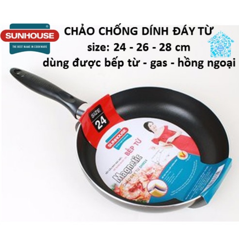 Chảo chống dính bếp từ sunhouse Chảo chống dính phù hợp với bếp gas, bếp hồng ngoại, đầy đủ kích cơ✅Bảo hành 12 tháng