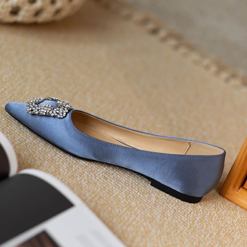 Giày Búp Bê Mũi Nhọn Bằng Satin Đính Đá Size 33-44 Thời Trang Cho Nữ Dự Tiệc Cưới