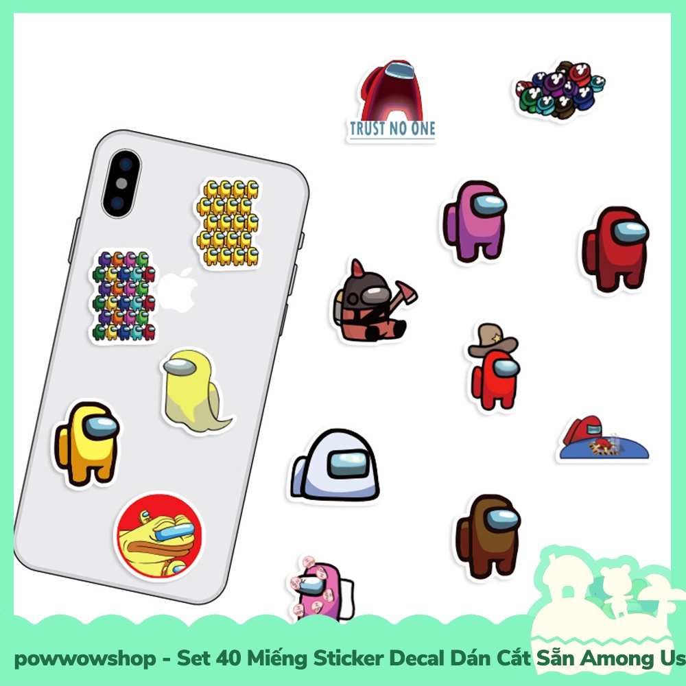[Sẵn VN - Hỏa Tốc] Set 40 Miếng Sticker Decal Cắt Sẵn DIY Dán Trang Trí Vật Dụng Mẫu Game Among Us Face T Face
