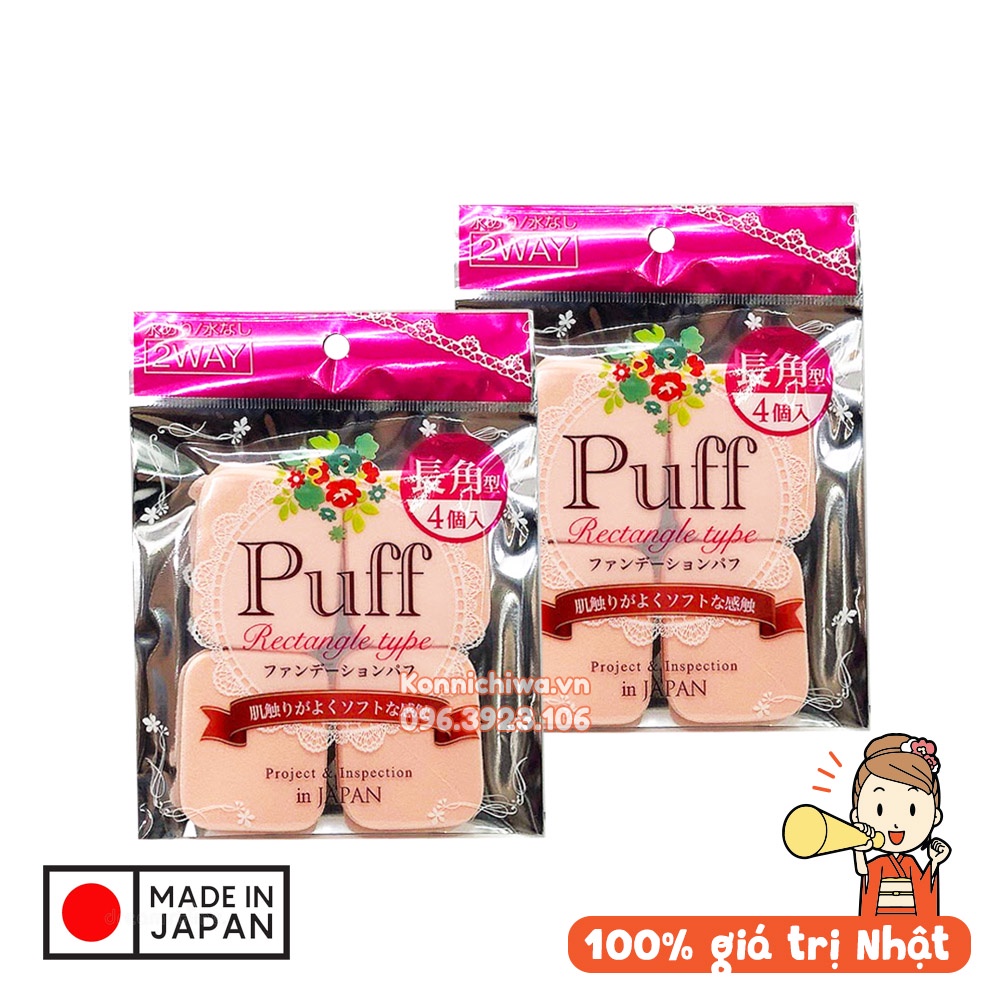 Set 4 miếng mút trang điểm MATOKO 2Way Puff | Mút tán kem nền cao cấp hàng nội địa Nhật