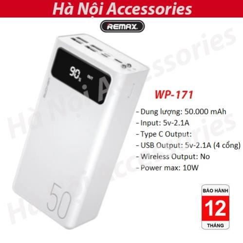 Sạc Dự Phòng Chính Hãng WK WP 171 Dung Lượng 50000 mAh 4 Cổng Sạc Cùng 4 Thiết Bị - Tích Hợp Led - Hiển Thị Đèn Pin