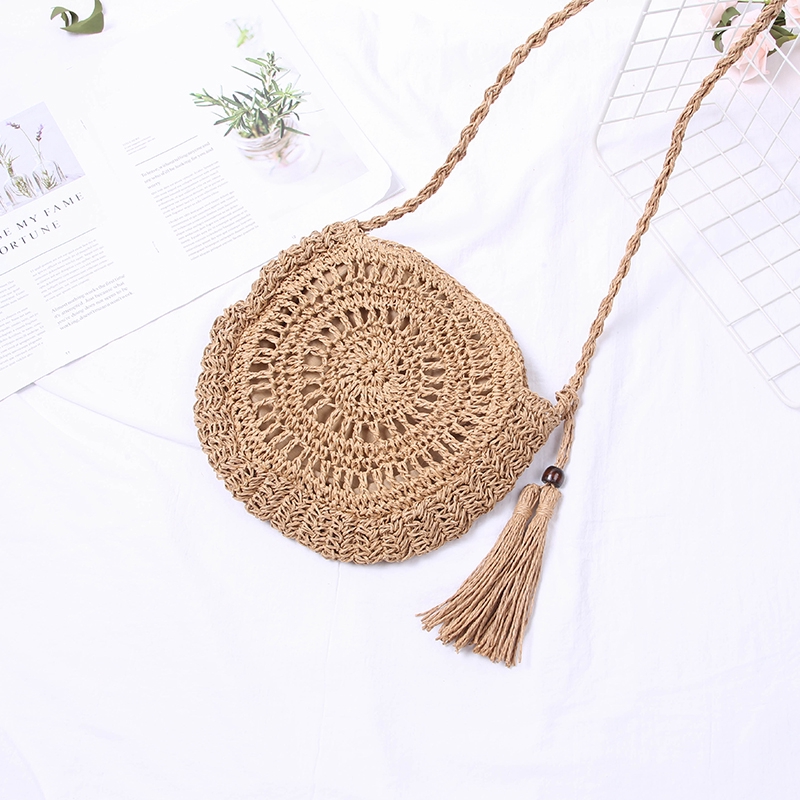 Túi cói đi biển dáng tròn thời trang cho nữ