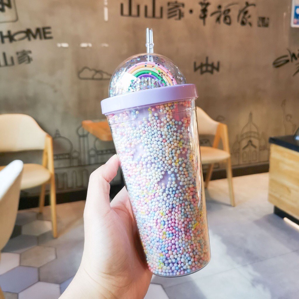 Cốc đựng nước, bình nước có vòi, nhựa trital chịu nhiệt, chống sock, lấp lánh siêu dễ thương, cute