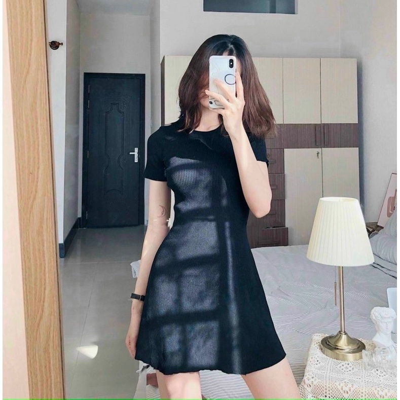 Váy Xoè Đen Thun Gân Vie9898