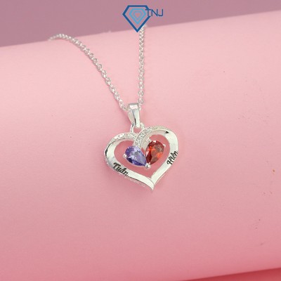 Quà tặng cho người yêu - Dây chuyền bạc nữ khắc tên theo yêu cầu hình trái tim đính đá 2 màu DCN0496 - Trang Sức TNJ
