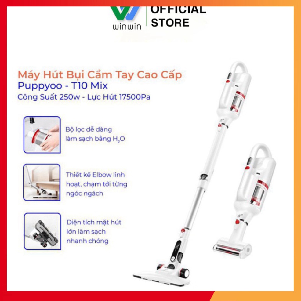 [Mã ELHA22 giảm 6% đơn 300K] Máy hút bụi cầm tay Puppyoo T10 Mix, lực hút cực mạnh 17500Pa, thiết kế hiện đại Elbow