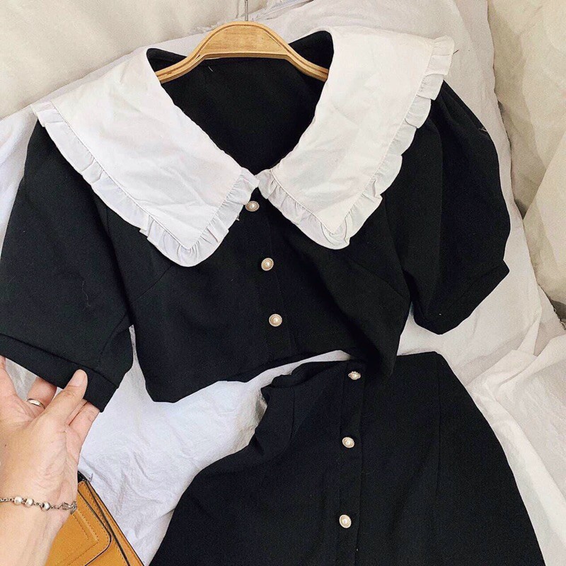 Set Váy Bèo Phối Nút Tieu Thu Giá Rẻ