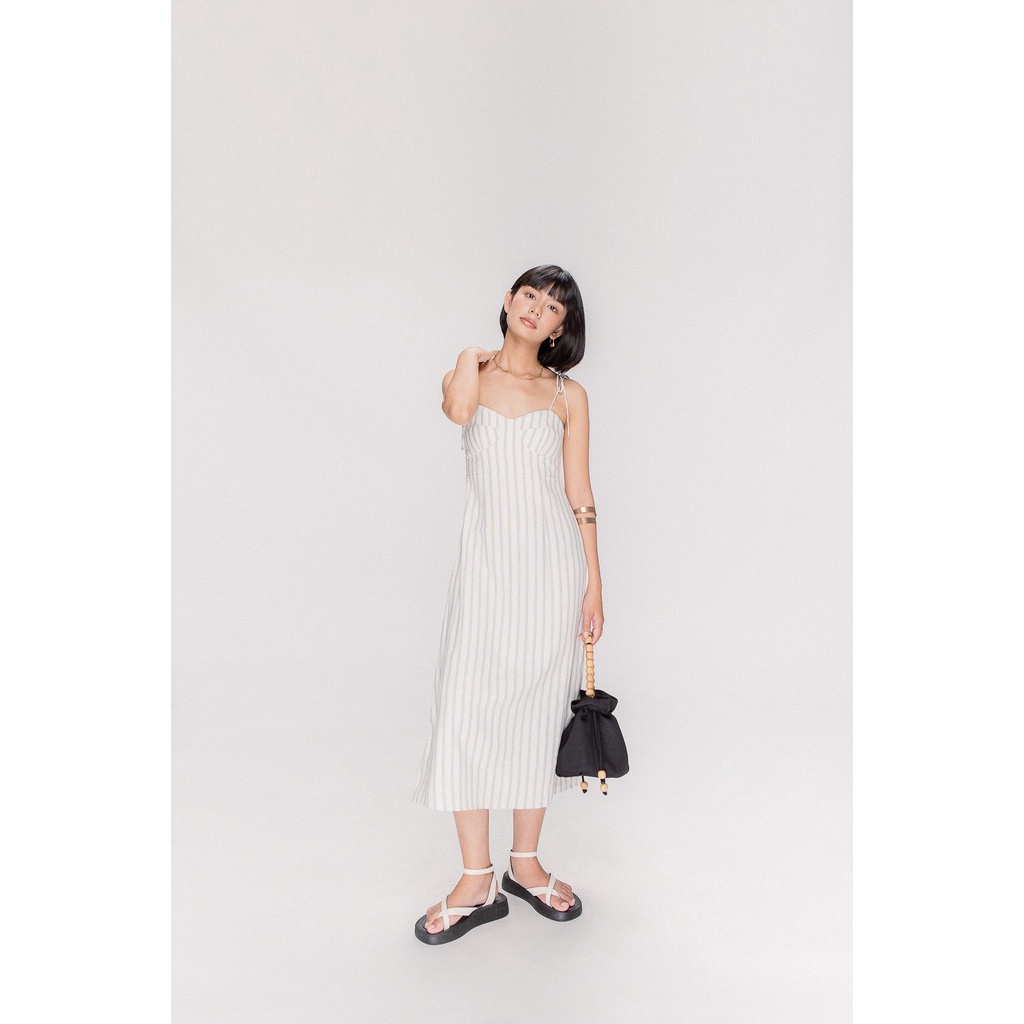 LIBÉ - Đầm hai dây cúp ngực linen họa tiết sọc