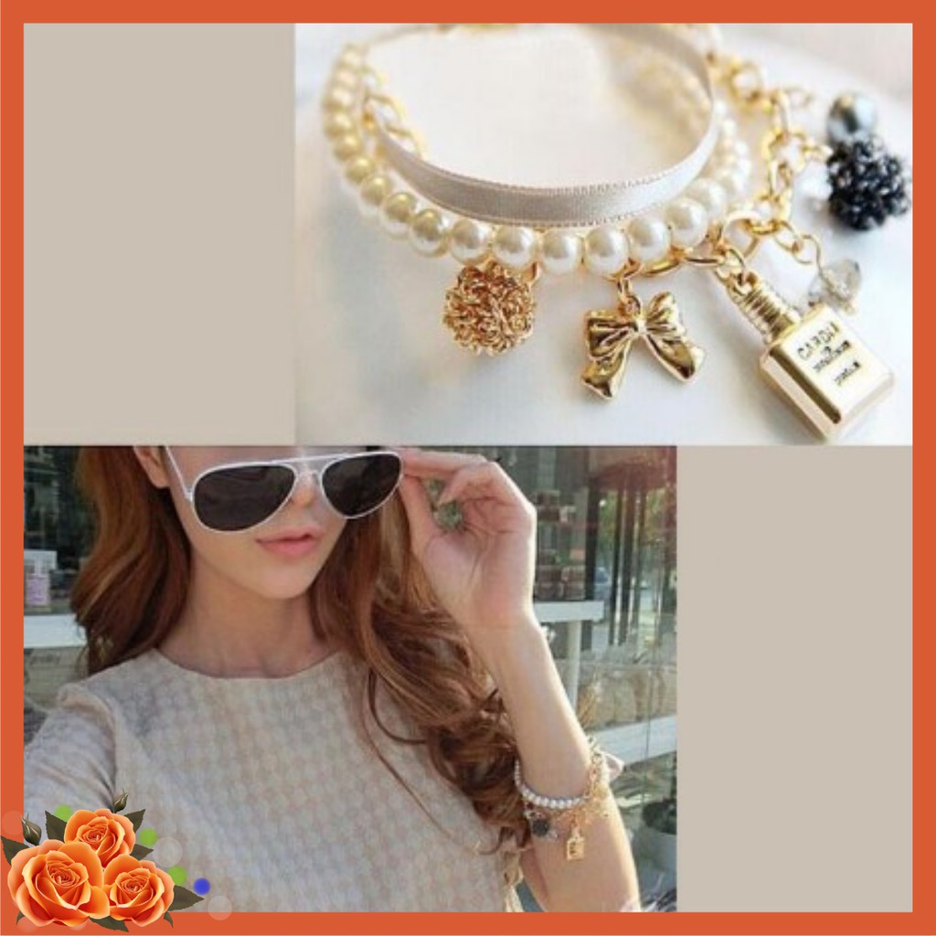 Vòng tay hạt châu nơ cung pha lê E009.