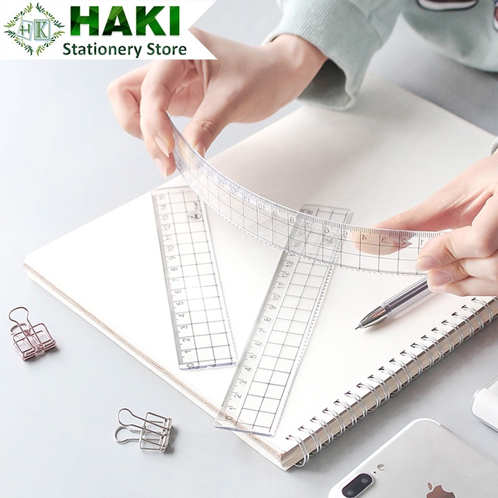 Thước kẻ nhựa trong suốt HAKI, thước kẻ acrylic 20cm 18cm 15cm thiết kế đơn giản đồ dùng văn phòng phẩm TK04