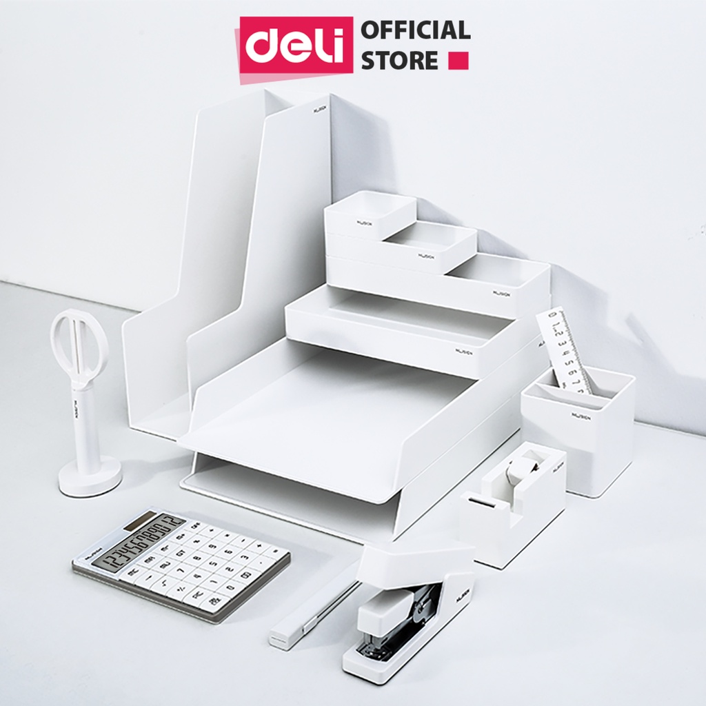 Set kệ văn phòng Deli Nusign- gồm 13 sản phẩm có cắt băng dính - Màu trắng - 1 bộ - NS003