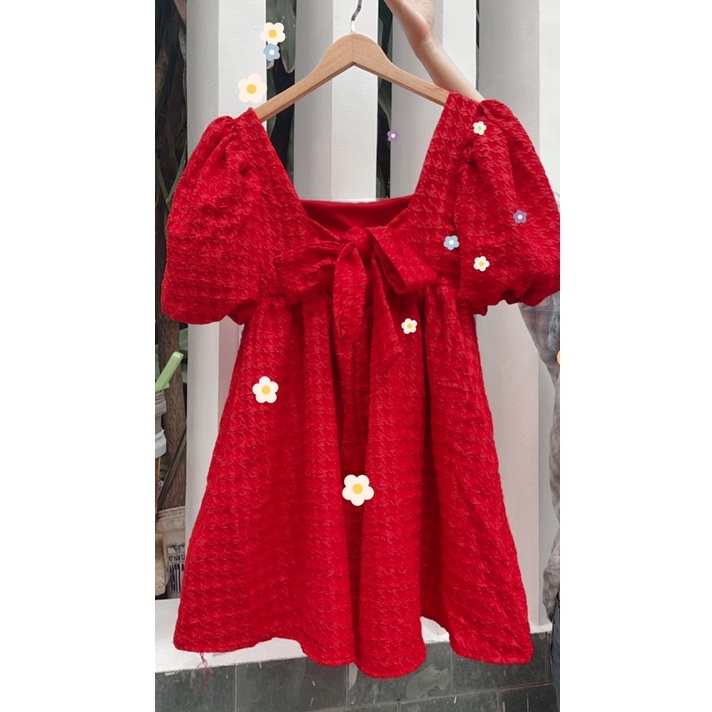 ĐẦM BBD GẤM XỐP CỔ VUÔNG TAY BỒNG  -  KÈM VIDEO | BigBuy360 - bigbuy360.vn