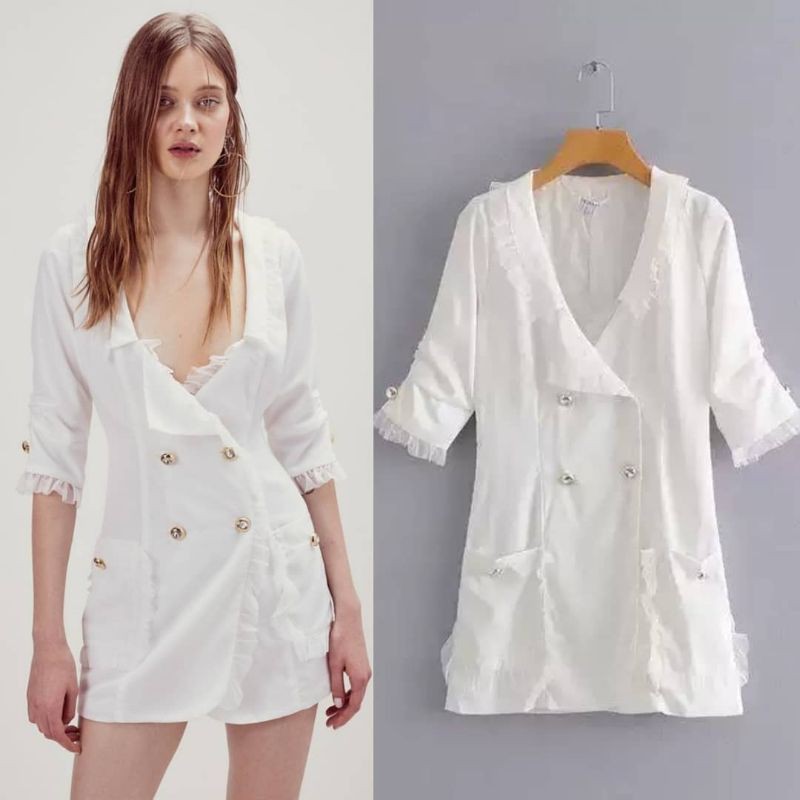 Váy trắng ren giả vest