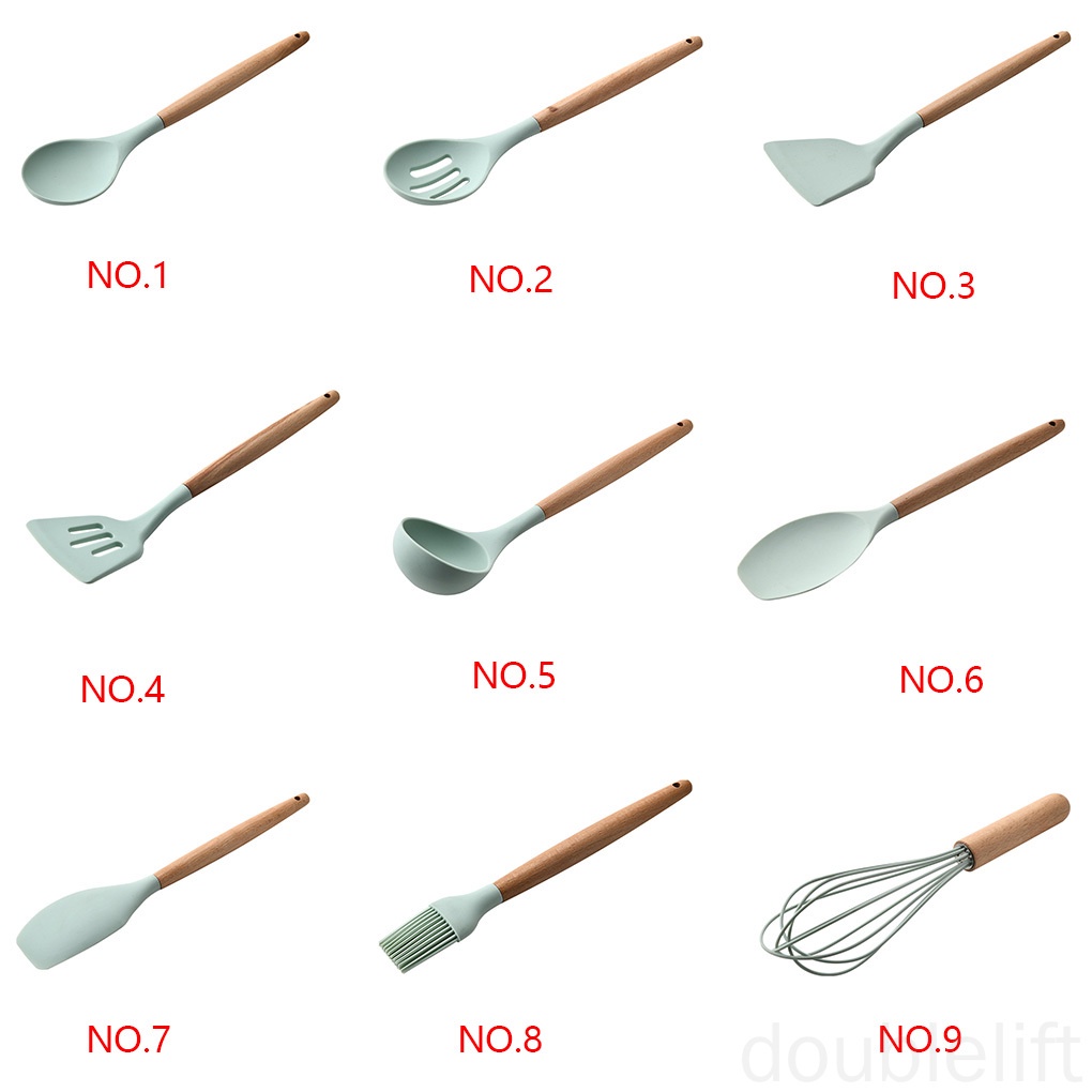 Dụng cụ nấu ăn nhà bếp với tay cầm gỗ chống dính nhiều loại tùy chọn tiện lợi