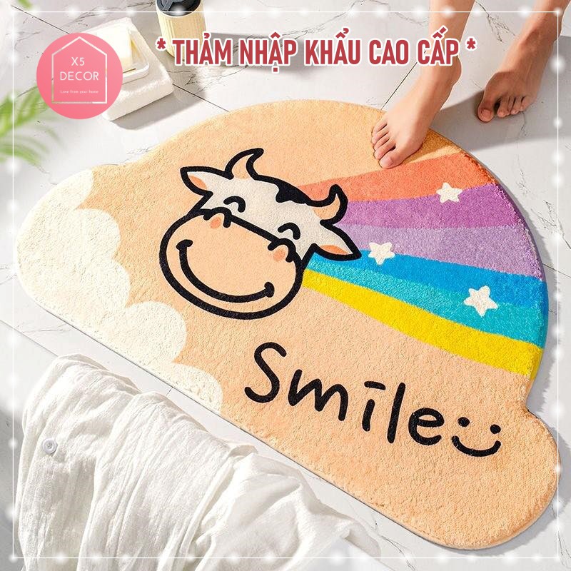 Thảm Trải Sàn Cửa Nhà Cao Cấp, Thảm Nhà Tắm Cửa Phòng Tắm Cầu Vồng Dễ Thương Chống Trượt, Giặt Được Máy SIZE LỚN 60*90cm