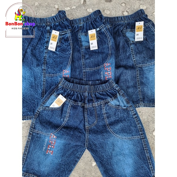 quần short jean lưng chun cho bé trai fom rộng