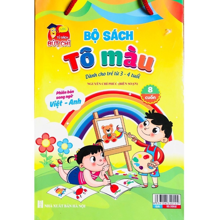 Sách - Bộ sách tô màu dành cho trẻ 3-4 tuổi - phiên bản song ngữ Việt Anh (túi 8 quyển)