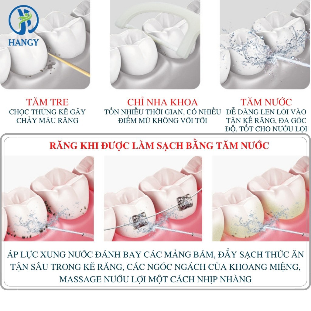 Tăm nước HF2 vệ sinh răng miệng cầm tay HANGY [Kèm củ sạc]