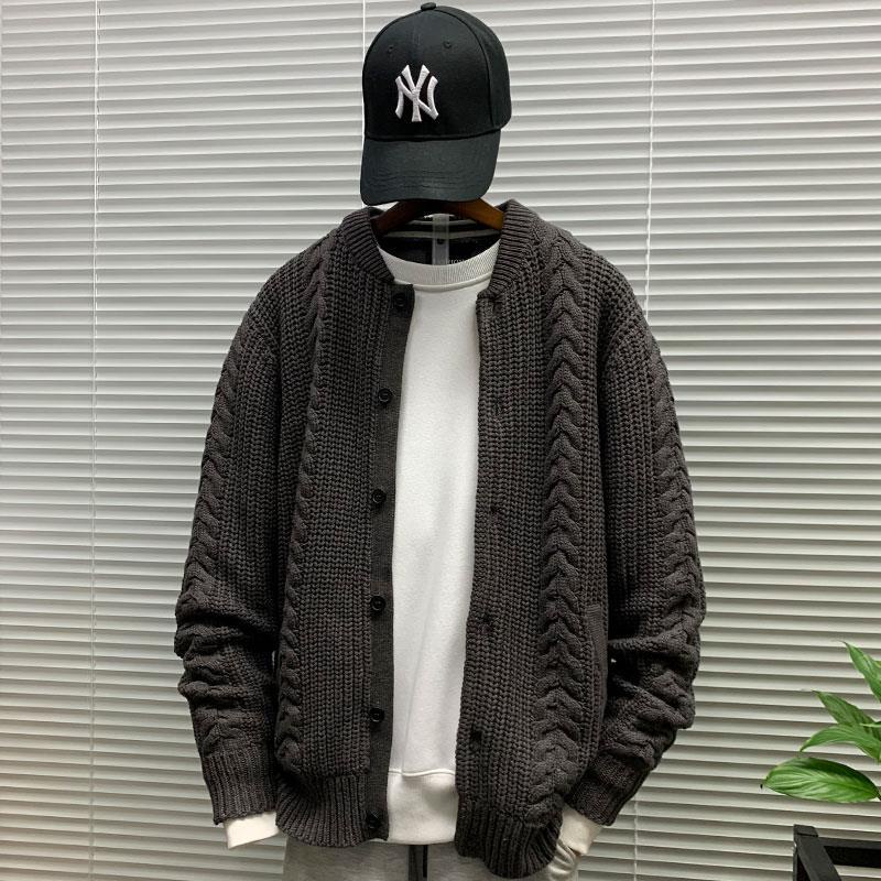 Áo khoác cardigan dệt kim dáng rộng phong cách đường phố thời trang mùa thu mới cho nam