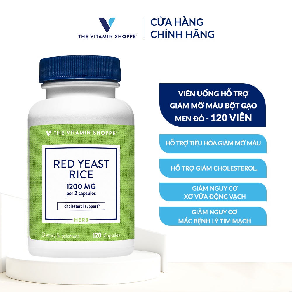 Viên uống hỗ trợ giảm mỡ máu THE VITAMIN SHOPPE Red Yeast Rice 1200 MG 120/240 viên