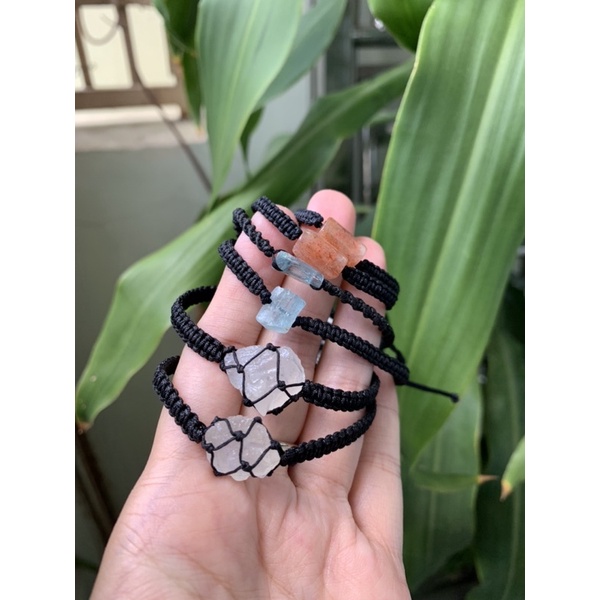 Vòng tay thắt macrame đá Sunstone/  Moonstone/ Aquamarine thô tự nhiên