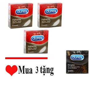 Combo 3 hộp bao cao su Durex Fetherlite tặng 1 Durex Kingtex
