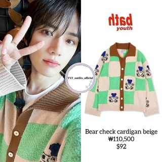 [SẴN] Áo cardigan len kẻ ô gấu hình gấu teddy giống Beomgyu TXT