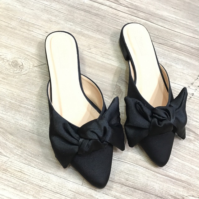 Giày sục satin Nơ to