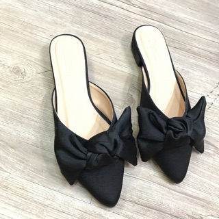 Giày sục satin Nơ to