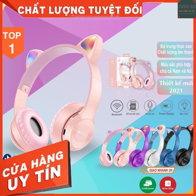 Tai Nghe Mèo Bluetooth , Headphone Tai Mèo Dễ Thương Có Mic,Âm Bass Mạnh Mẽ Và Dung Lượng Pin Khủng 400mAh