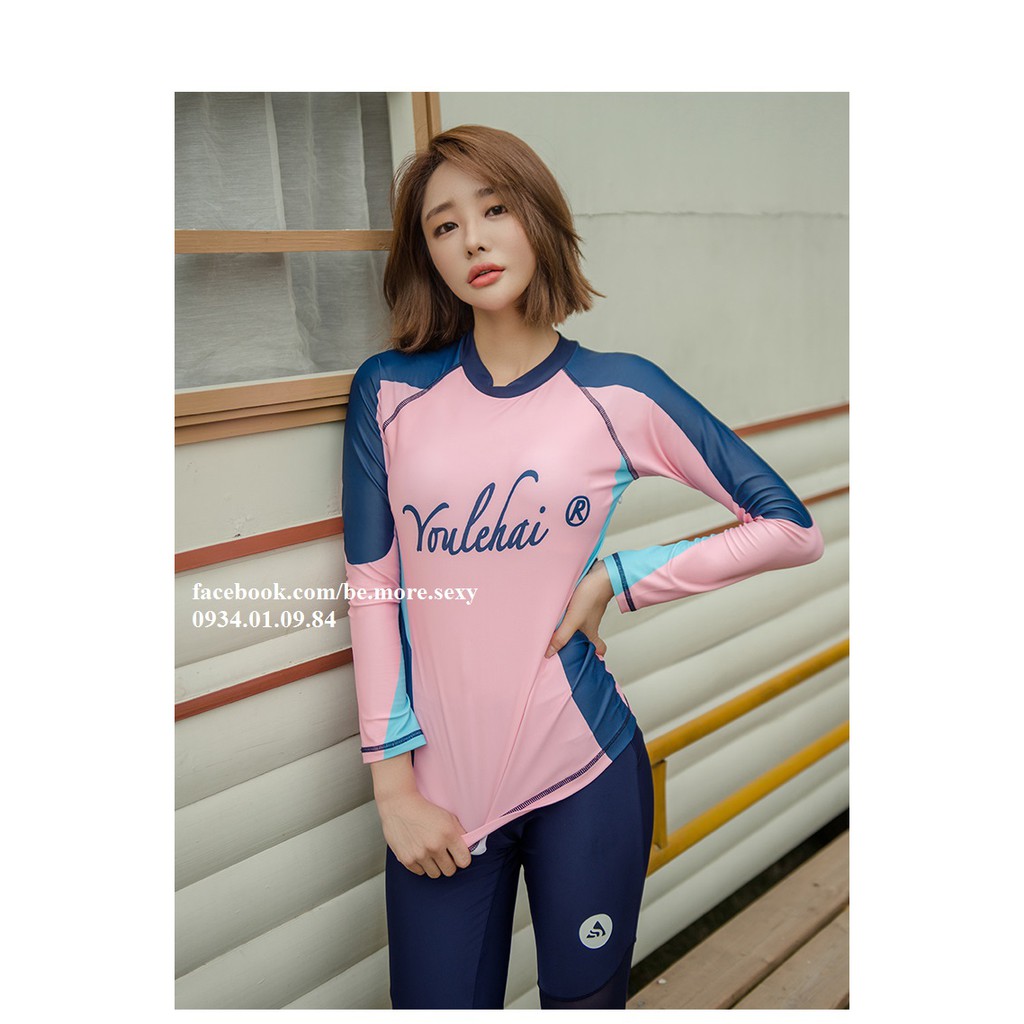 Đồ bơi dài tay Hàn Quốc xanh phối hồng | BigBuy360 - bigbuy360.vn