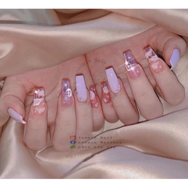 Nail box Thiết Kế Sẵn mẫu tím pastel ánh cực quang
