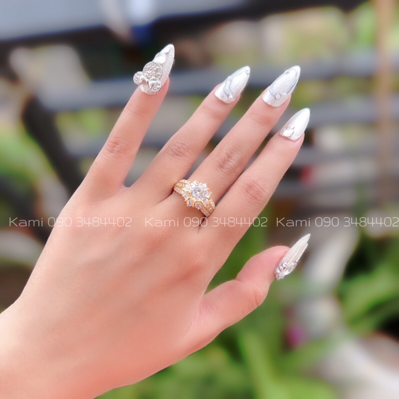 Nhẫn đồng non gắn hột lớn không đen Kami