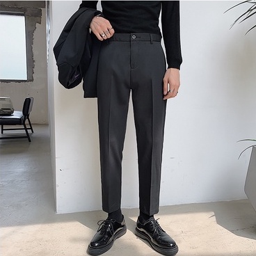Quần vải baggy màu đen dáng chuẩn phong cách Hàn Quốc