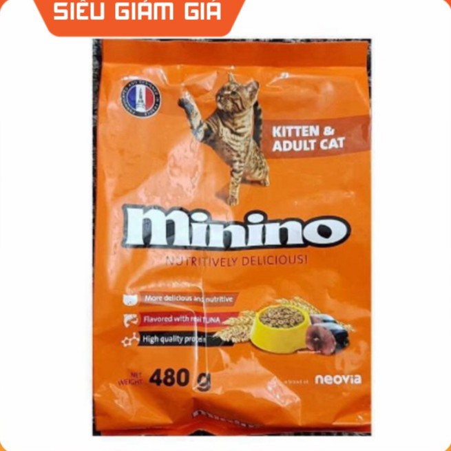 [Mã PET50K giảm Giảm 10% - Tối đa 50K đơn từ 250K] Thức ăn cho mèo minino 480g - thức ăn hạt minino cho mèo