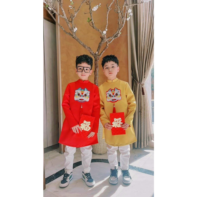 Áo dài cách tân bé trai đầu sư tử chất tafta cao cấp đủ size đủ màu - L07