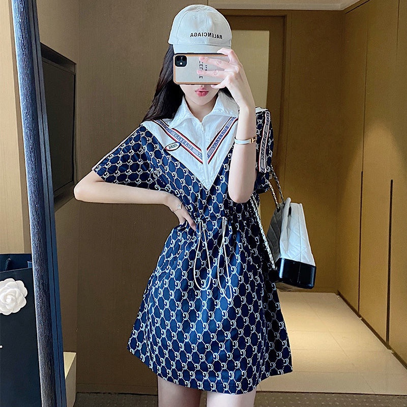 Đầm nữ dáng rộng tay ngắn cổ Polo thời trang mùa hè 2022