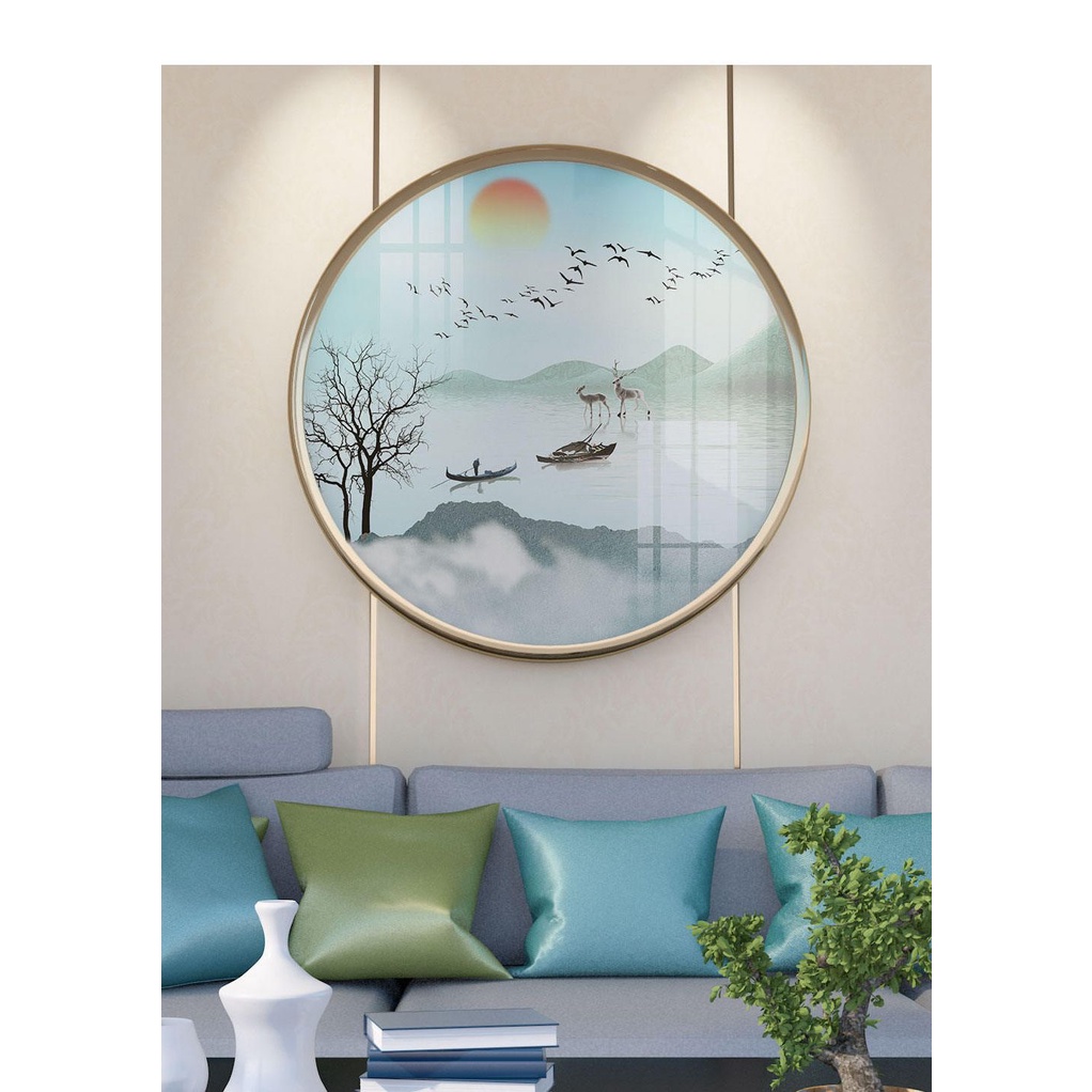 Tranh Tròn Phong Cảnh Mây Núi Siêu Sang Trọng, Tranh Tròn Tráng Gương Cao Cấp Treo Trang Trí Decor Nội Thất Nhà Ở