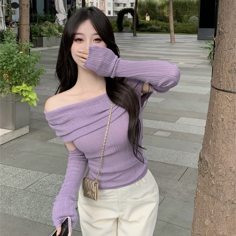 Áo Dệt Kim Nữ Tay Dài Hở Vai Thời Trang