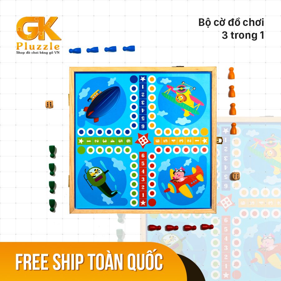 Bộ Cờ Đa Năng 3trong1 / Cờ cá ngựa, Cờ Búng, Cờ Caro Chất Liệu Gỗ Cao Cấp.