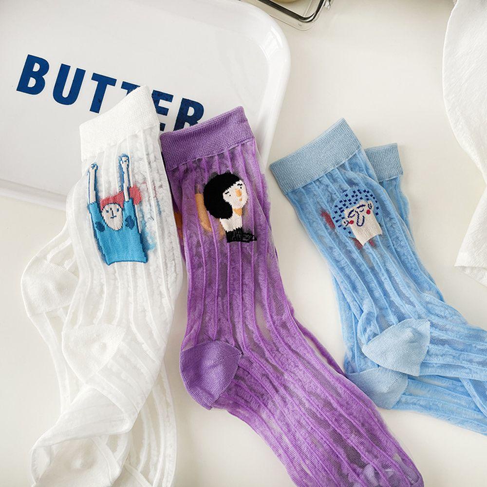 AROMA Vớ Cổ Trung Họa Tiết Kẻ Sọc In Chữ Đơn Giản Thời Trang Mùa Hè Phong Cách Hàn Quốc