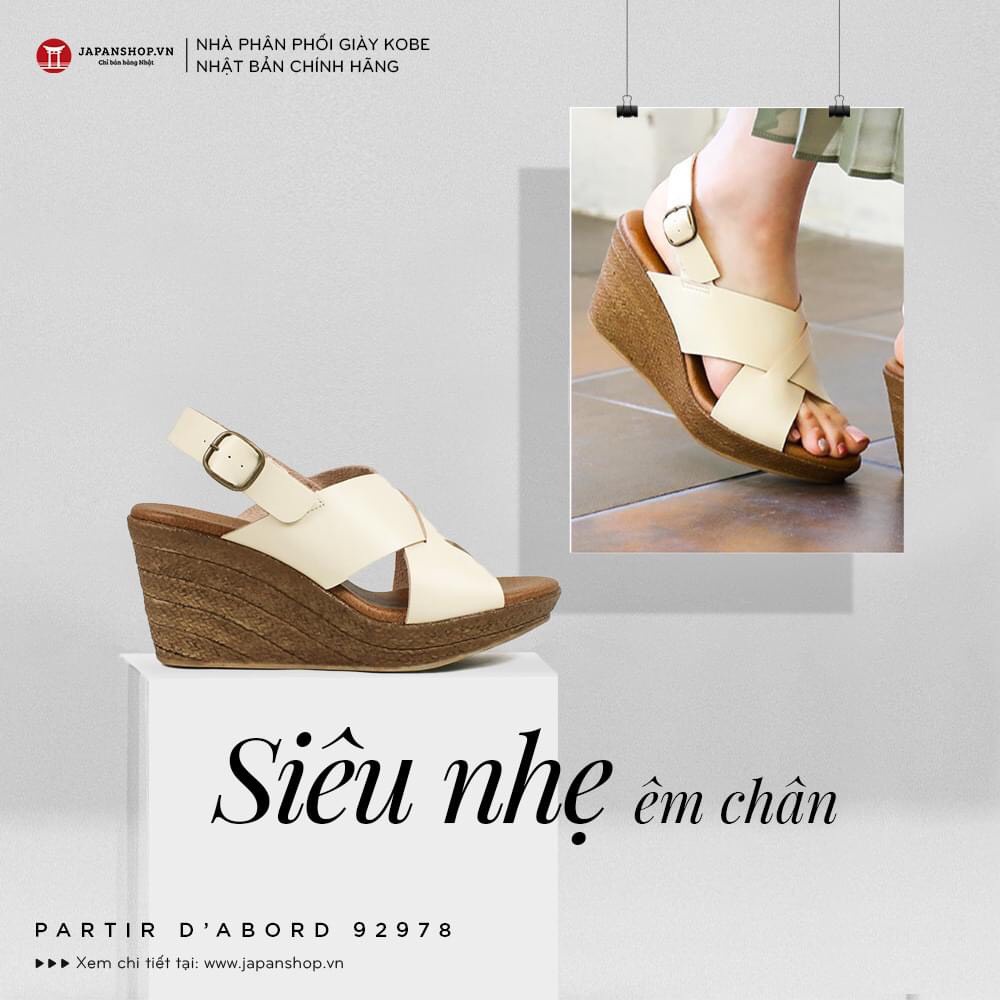 Dép sandal nữ đế xuồng cao 8cm KOSU 92978, xăng đan siêu nhẹ chống trơn trượt made in Japan