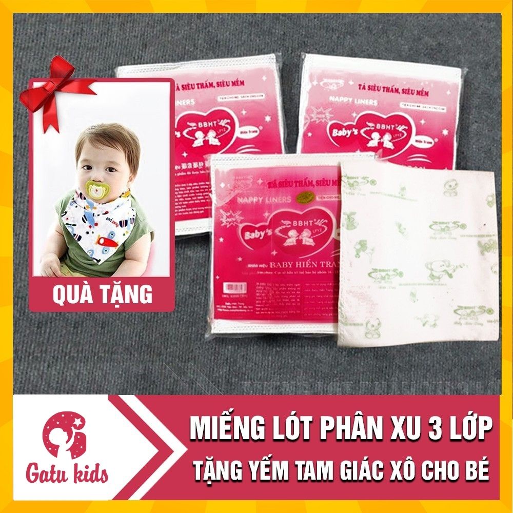 Combo 6 gói Miếng lót phân xu (gói 14 miếng) chống thấm 3 lớp tặng 1 Yếm tam giác xô cho bé