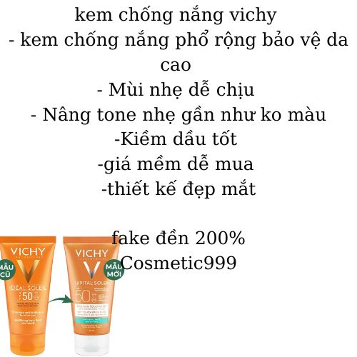 Kem chống nắng Vichy ideal soleil pháp chính hãng dành cho da dầu lâu trôi kiềm dầu spf50, PA+++ 50ml Cosmetic999