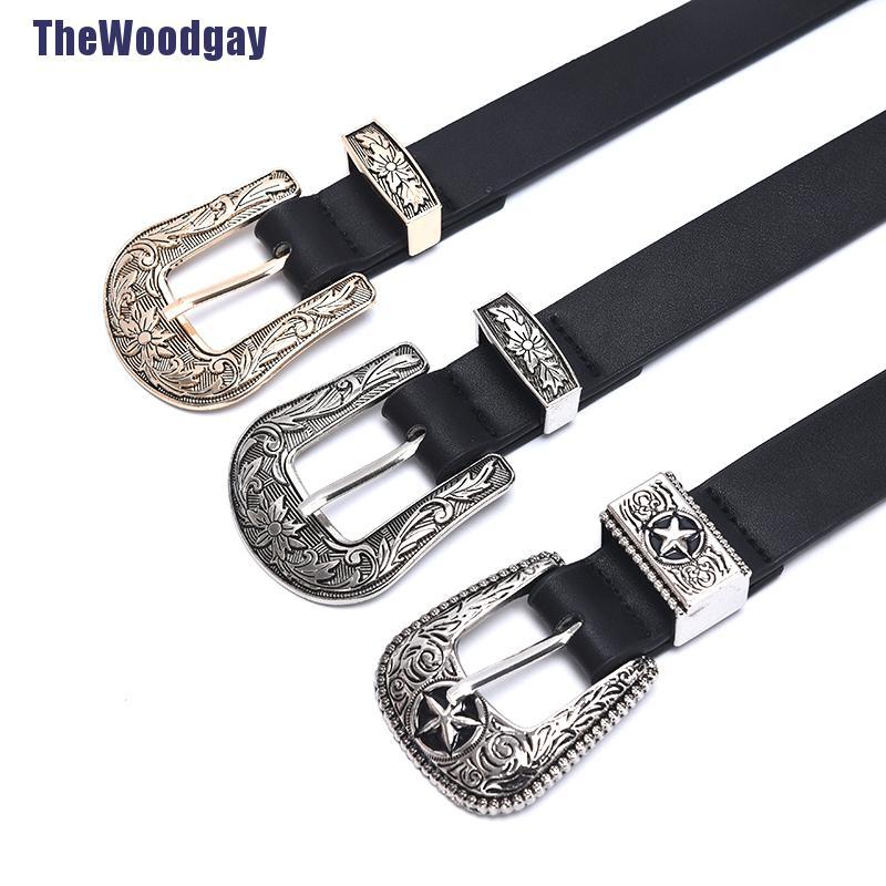 Thắt Lưng Da Màu Đen Khóa Kim Loại Trái Tim Phong Cách Vintage Cho Nữ