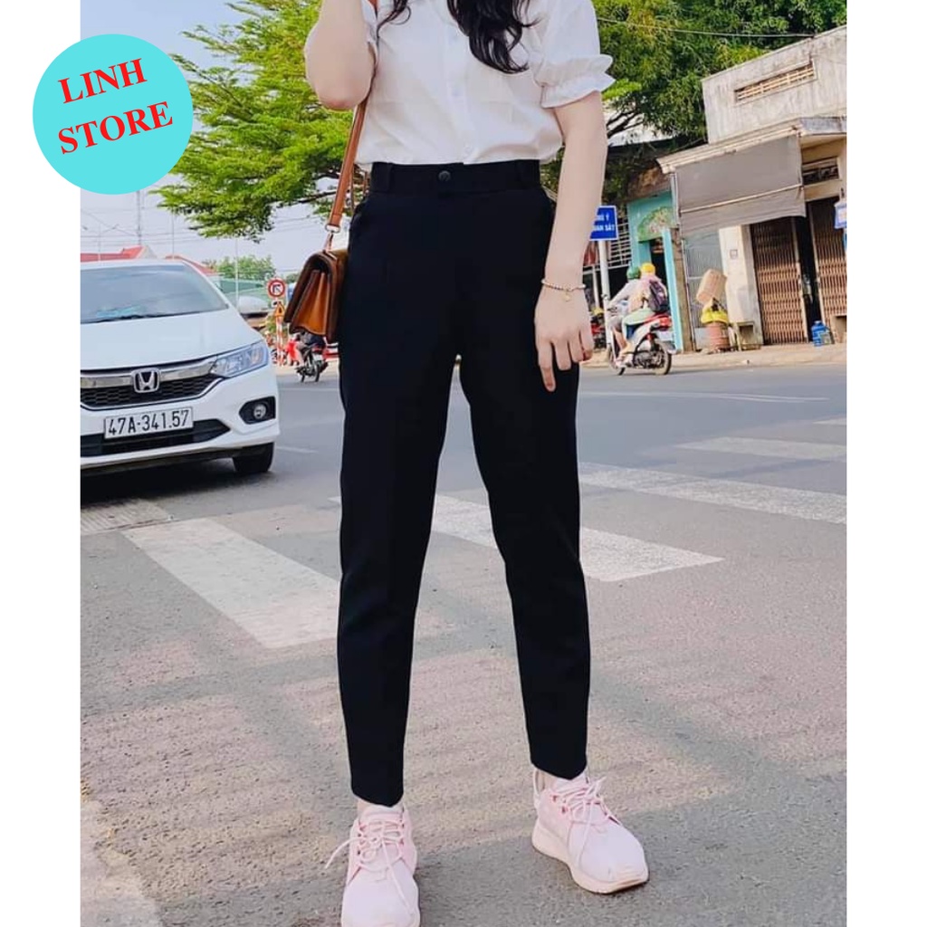 Quần Vải Nữ Cạp Cao Baggy Công Sở Phối Khuy Lệch Chất Liệu Tuyết Mưa Hãng Vitex