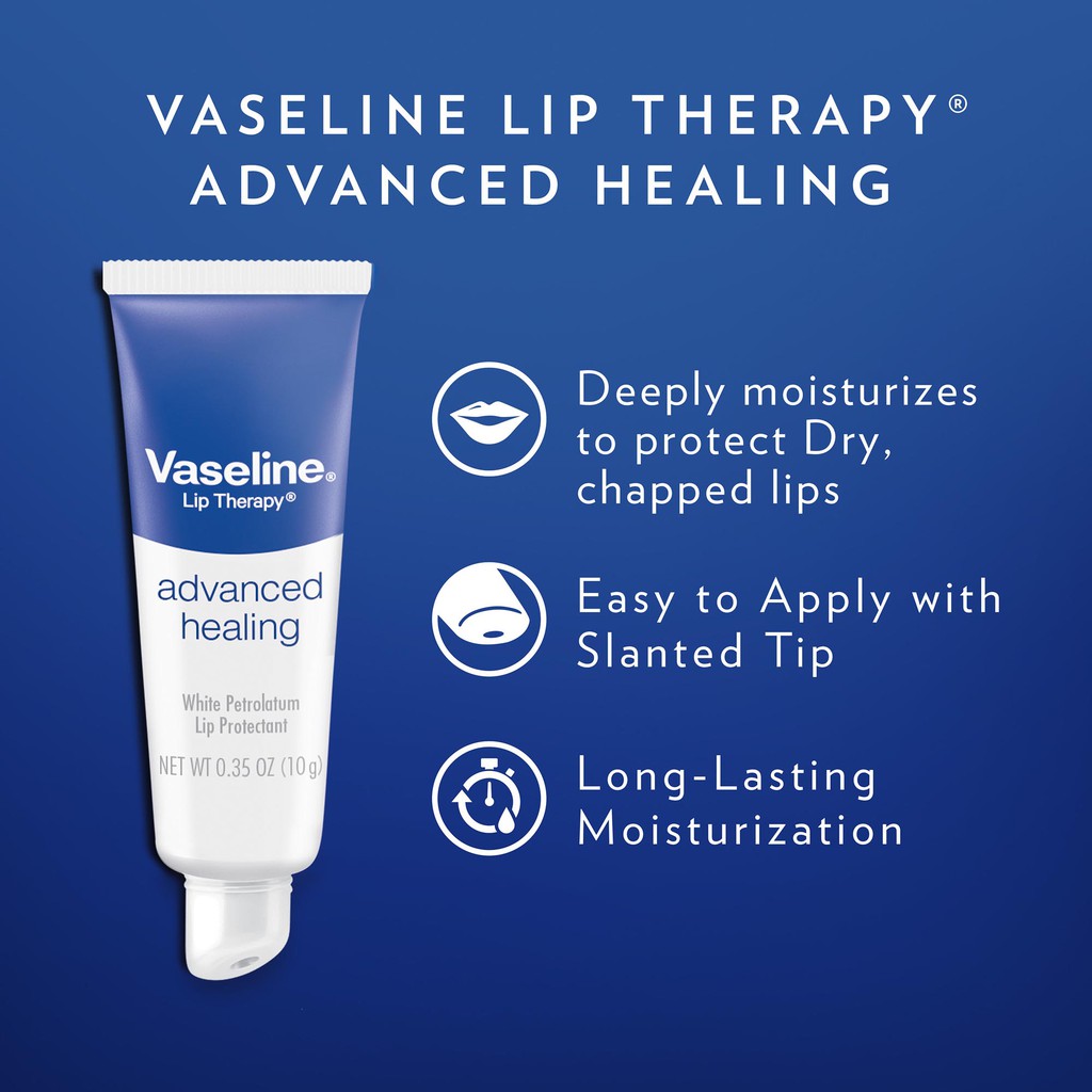 Son dưỡng cho môi nứt nẻ Vaseline Lip Therapy Tube Advanced Healing 10g (Mỹ)