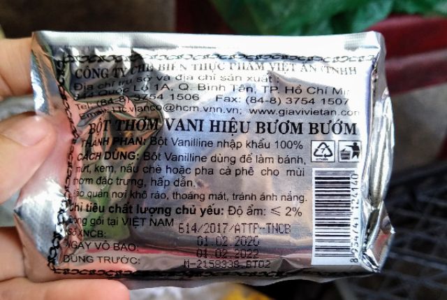 Ống bột Vanilline hiệu Bươm Bướm của Vianco